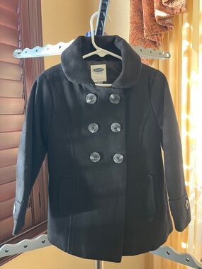 Old Navy Black Double-Breasted Pea Coat with Rounded Collar